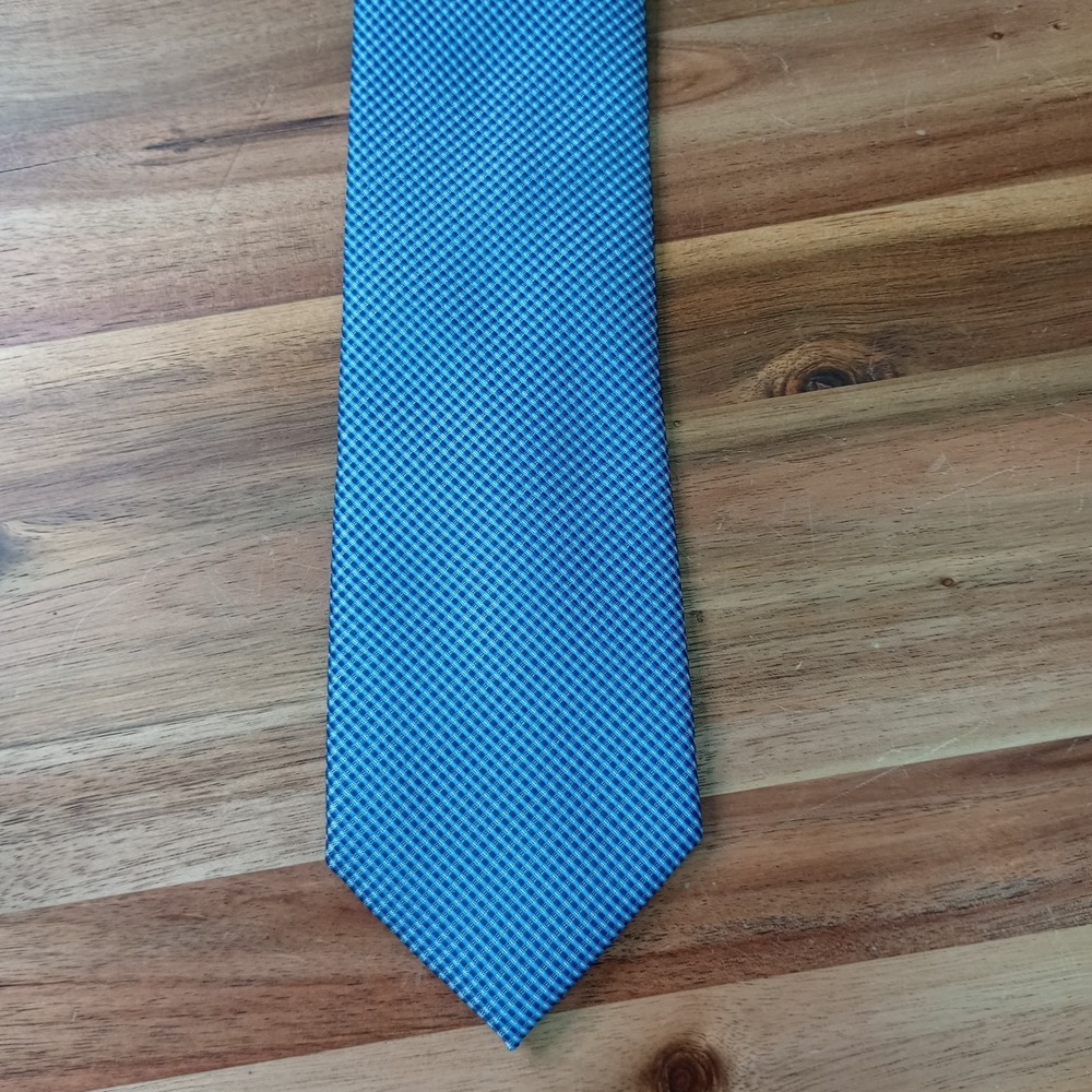 Calvin Klein Tie Blue Micro Check Classic Silk Poly Necktie New with Tags